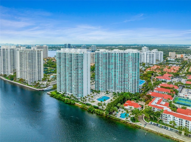 aerial view featuring a water view