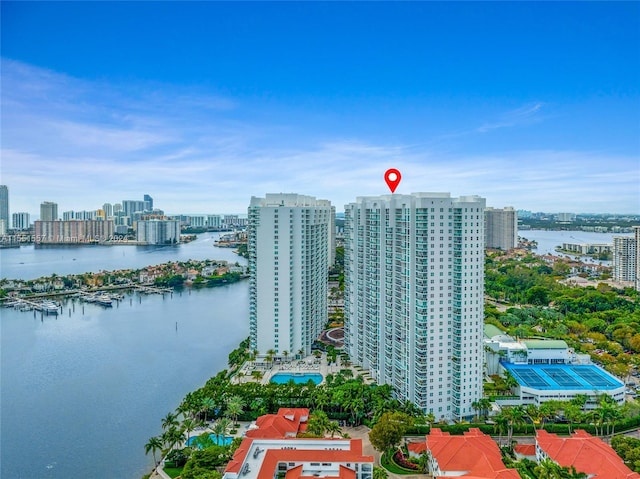 bird's eye view featuring a water view