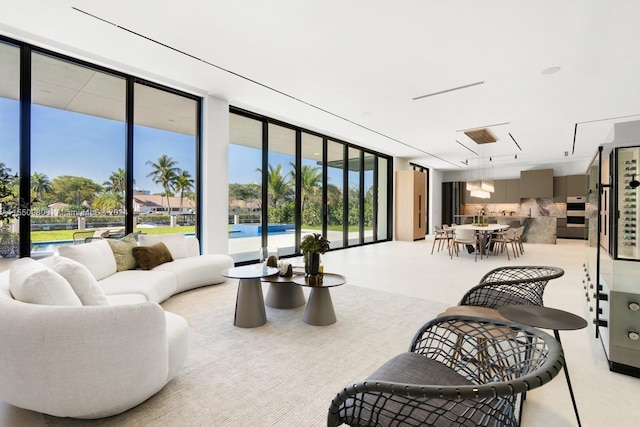 living room featuring expansive windows