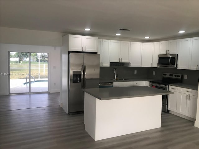 kitchen featuring white cabinetry, appliances with stainless steel finishes, sink, and dark hardwood / wood-style floors