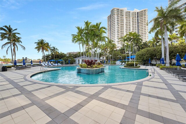 view of swimming pool with a patio