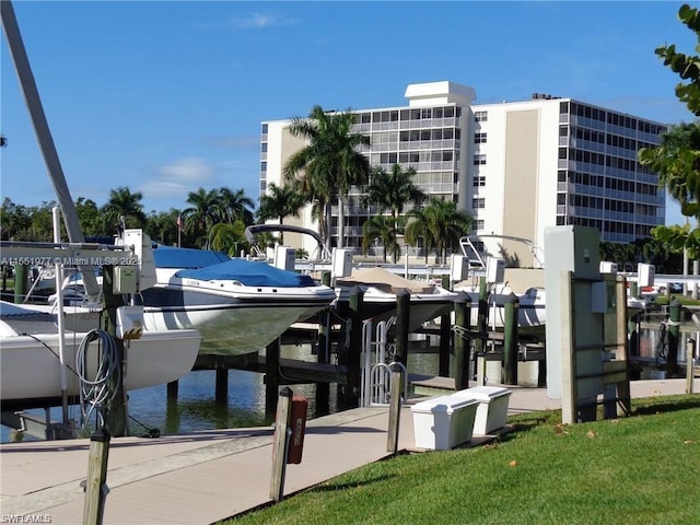 view of dock with a water view