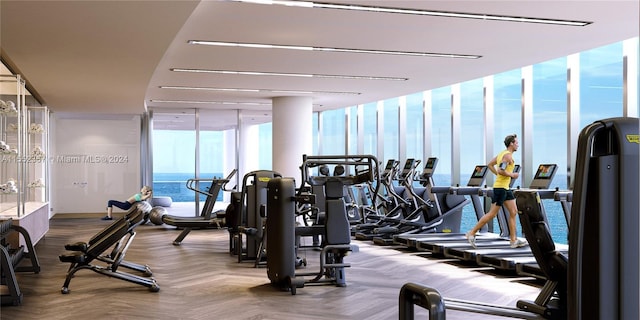 workout area featuring a wall of windows