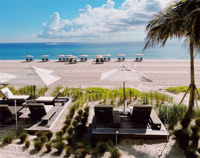 view of water feature featuring a beach view