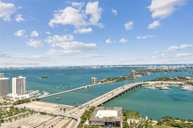 aerial view with a water view