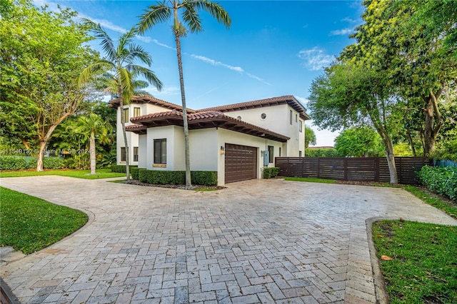 exterior space with a garage