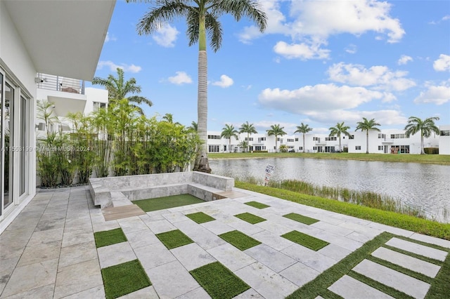 view of patio / terrace featuring a water view