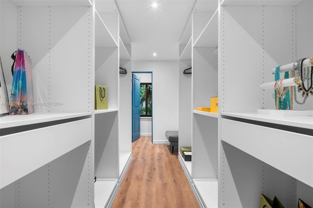 spacious closet featuring light hardwood / wood-style flooring