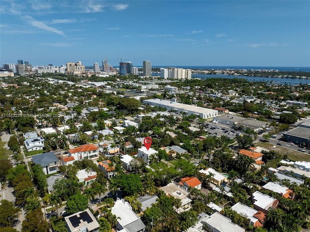 aerial view with a water view