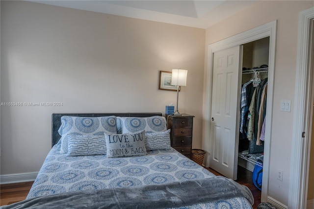 bedroom with a closet and dark hardwood / wood-style floors