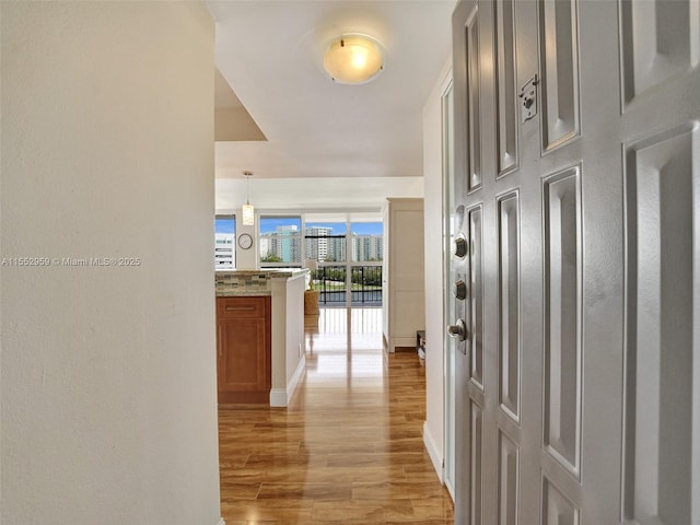 hall featuring light wood-type flooring