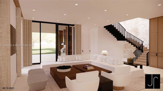 living room with expansive windows