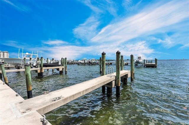 view of dock with a water view