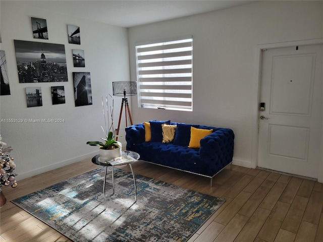 living room with dark hardwood / wood-style floors