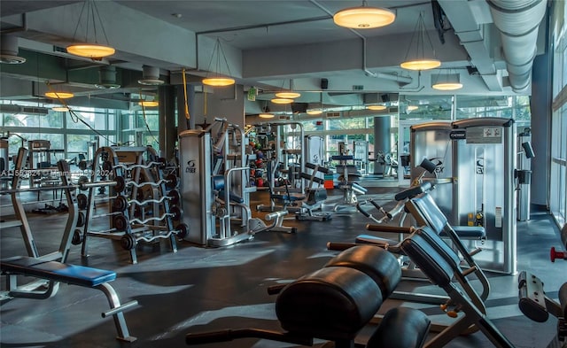 gym featuring a wealth of natural light