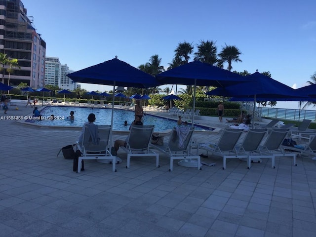 view of swimming pool featuring a patio