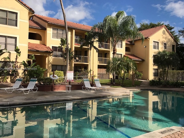 view of pool featuring a patio