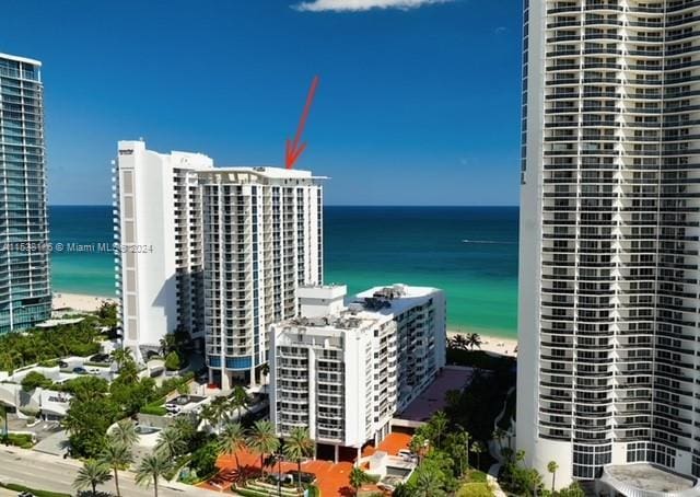 exterior space featuring a beach view