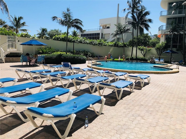 view of pool featuring a patio