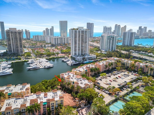 bird's eye view featuring a water view