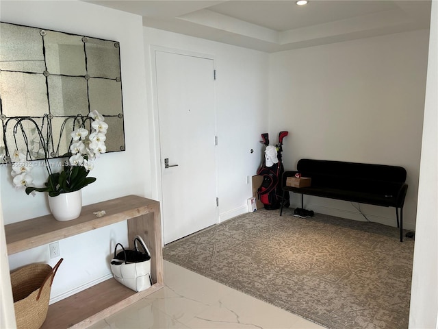 foyer entrance featuring a raised ceiling