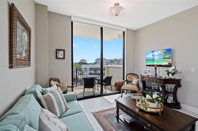 living room with expansive windows