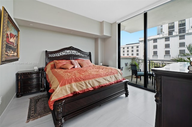 tiled bedroom featuring expansive windows