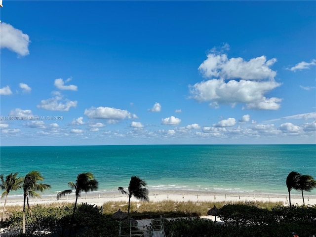 view of water feature with a beach view