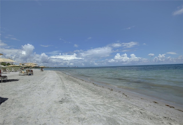 view of water feature featuring a beach view