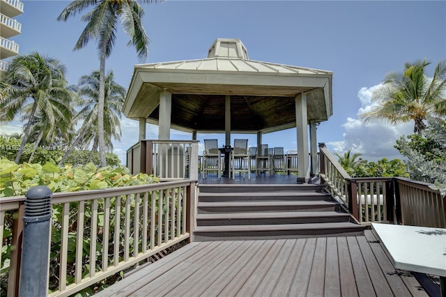 wooden deck with a gazebo