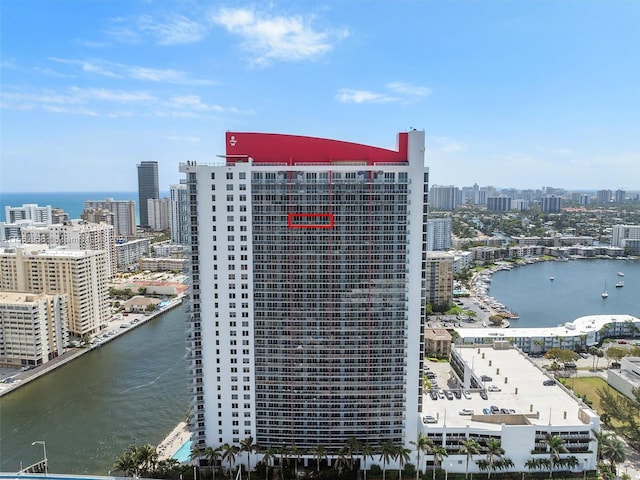 property's view of city with a water view