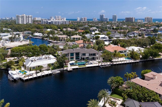 drone / aerial view featuring a water view