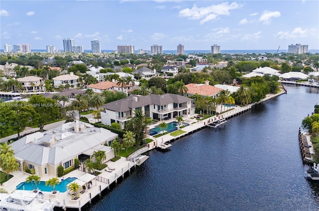 aerial view with a water view