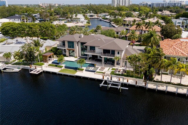 aerial view with a water view