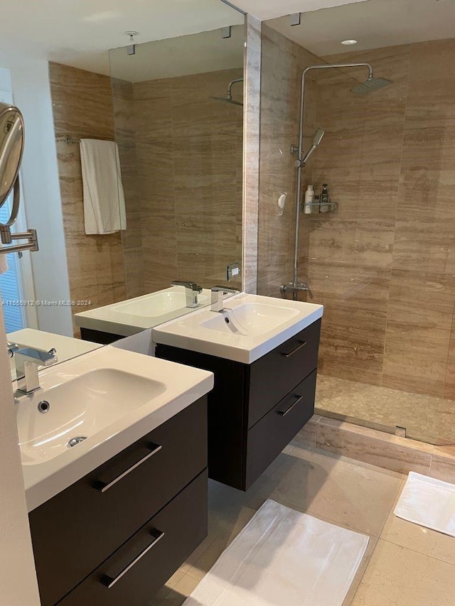 801 Brickell Key Blvd Unit 1610, Miami, FL 33131 - full bath with two vanities, walk in shower, and tile walls
