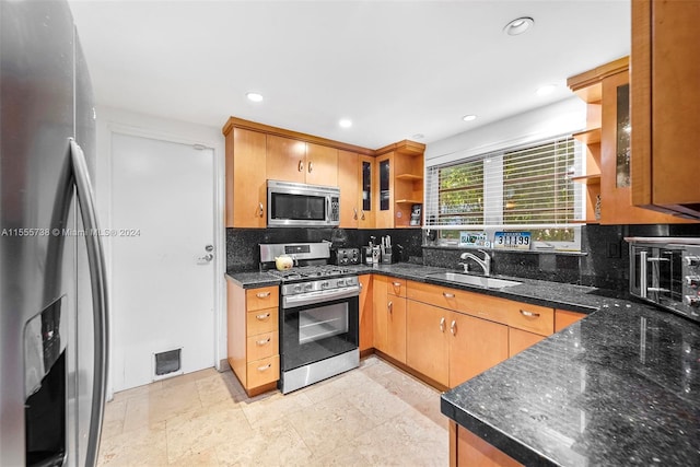 3440 N Meridian Ave, Miami Beach, FL 33140 - kitchen with visible vents, open shelves, a sink, appliances with stainless steel finishes, and tasteful backsplash