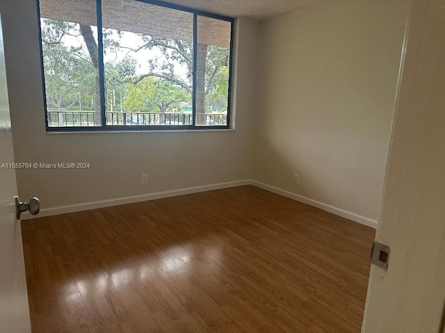 empty room featuring wood-type flooring and a textured ceiling