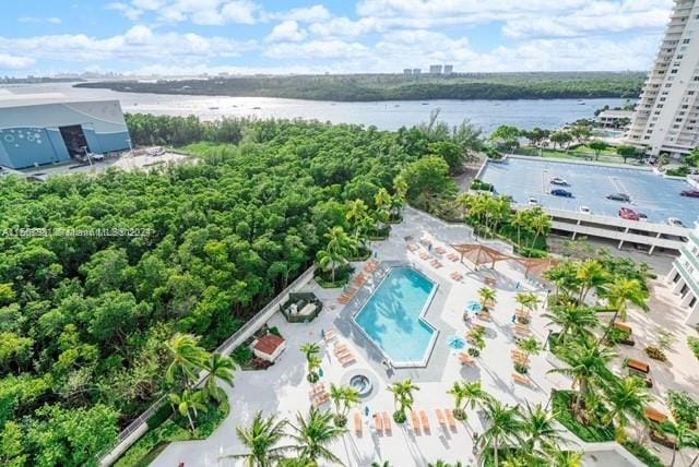 aerial view with a water view