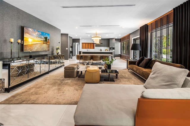 living room with light tile patterned floors