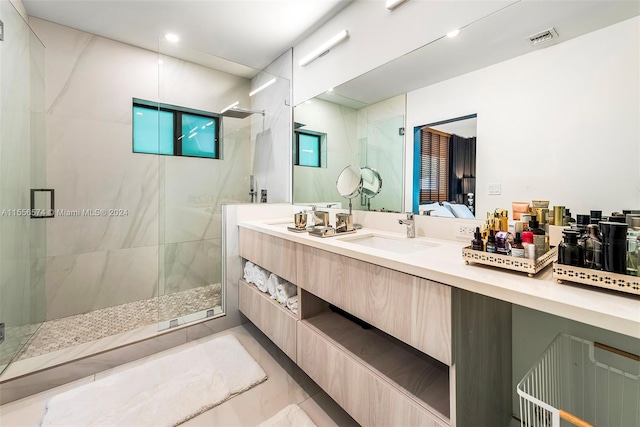 bathroom featuring vanity and walk in shower