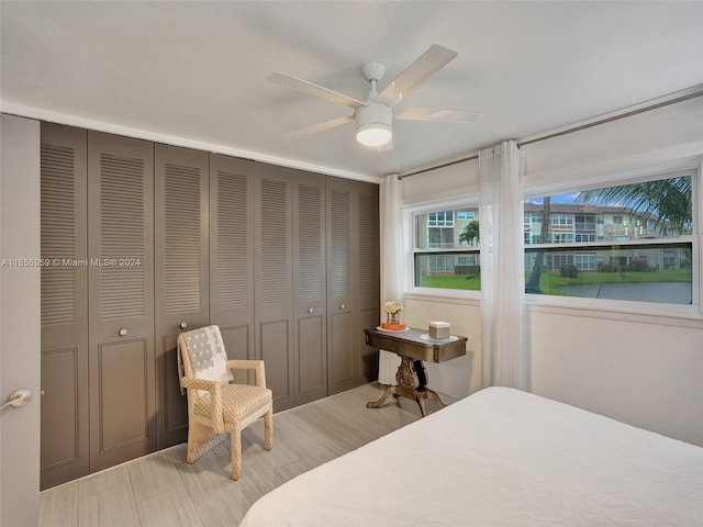 bedroom featuring a closet and ceiling fan