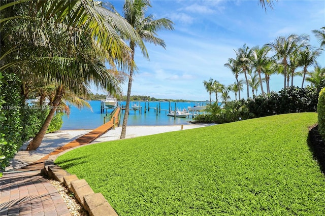 view of water feature with a boat dock