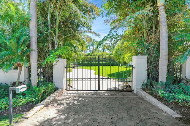 view of gate featuring a lawn