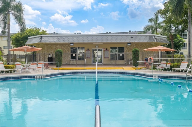 view of pool featuring a patio