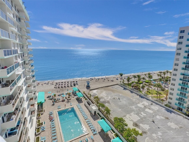 view of water feature featuring a beach view