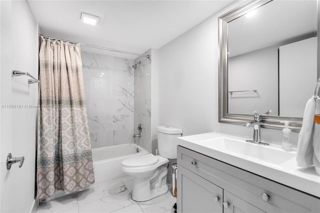 701 SW 142nd Ave Unit 108S, Pembroke Pines, FL 33027 - full bathroom featuring vanity, shower / bath combo with shower curtain, toilet, and marble finish flooring