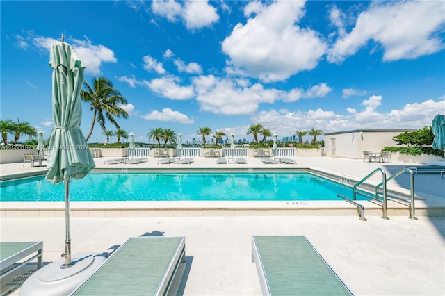 view of swimming pool with a patio