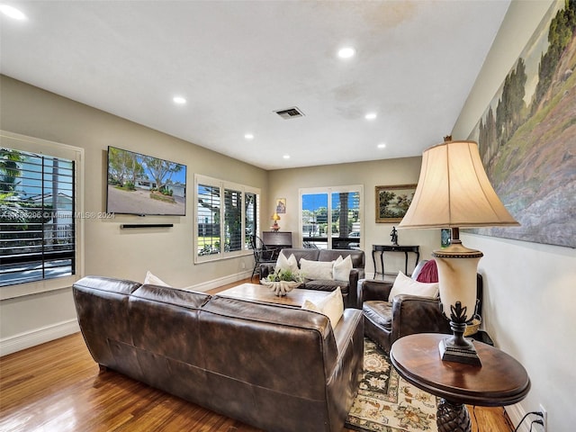 living room with light wood-type flooring