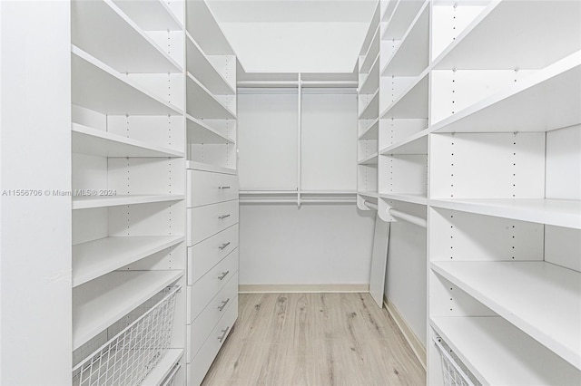 spacious closet with light hardwood / wood-style floors