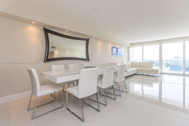 dining area with light tile floors